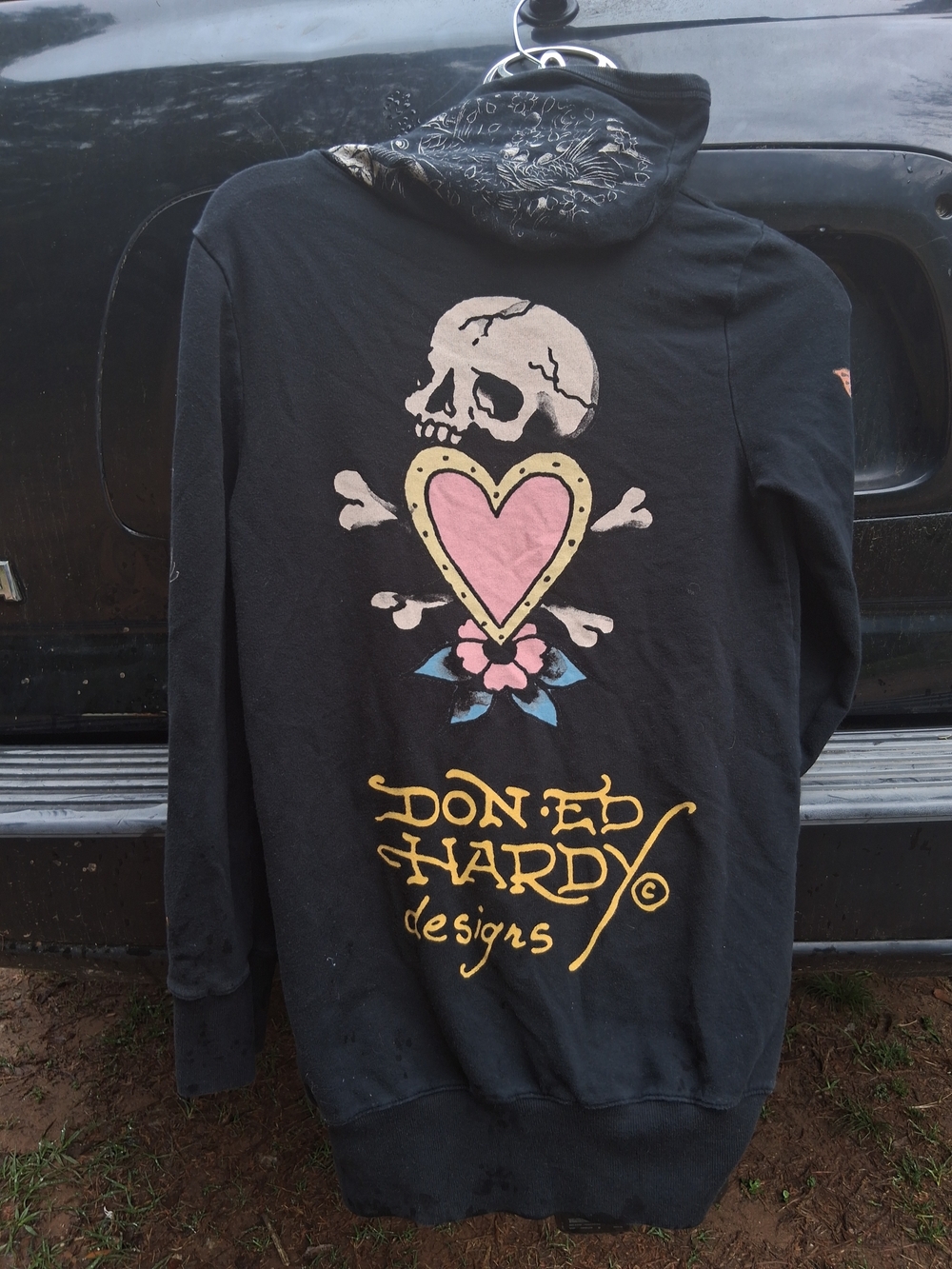 Ed Hardy Skull & Heart Graphic Black Hoodie Y2k - Picture 7 of 7